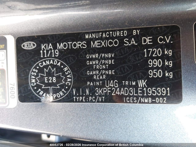 3KPF24AD3LE195391 KIA Forte Fe/lxs