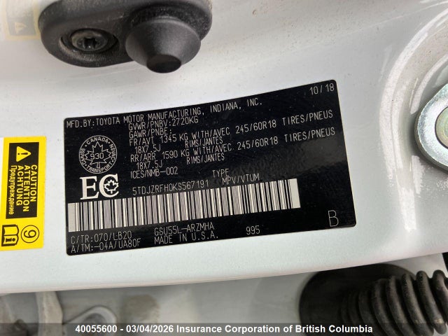 5TDJZRFH0KS567191 Toyota Highlander Se/xle