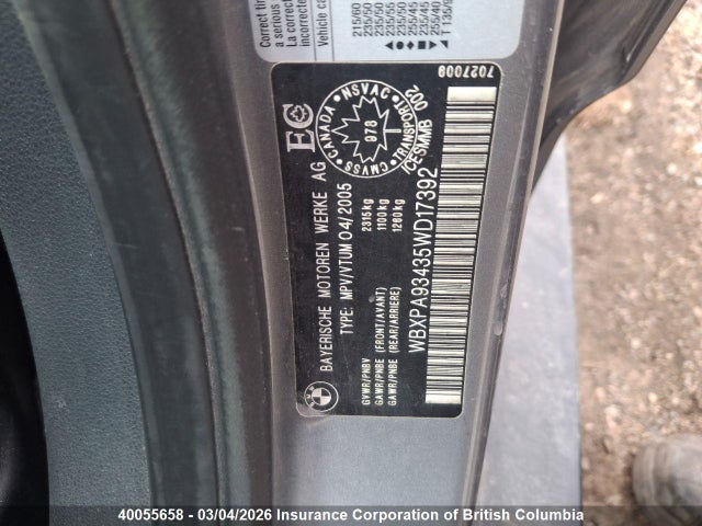 40055658 :رقم المزاد ، WBXPA93435WD17392 vin ، 2005 Bmw X3 مزاد بيع