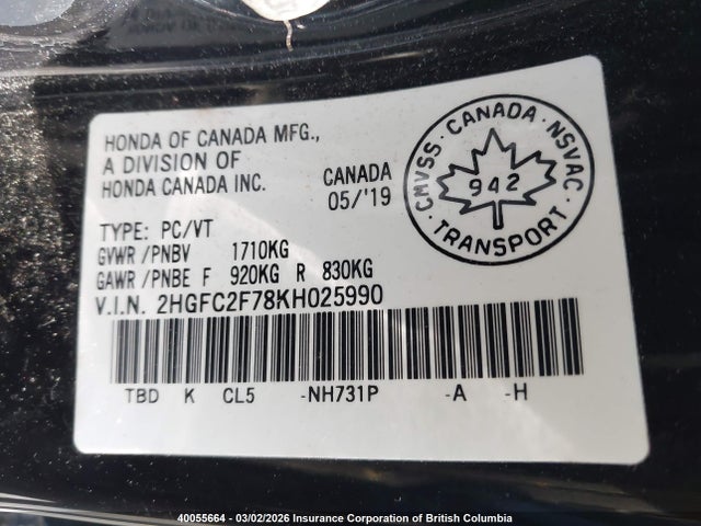 Honda Civic 2019 2HGFC2F78KH025990 Image 9