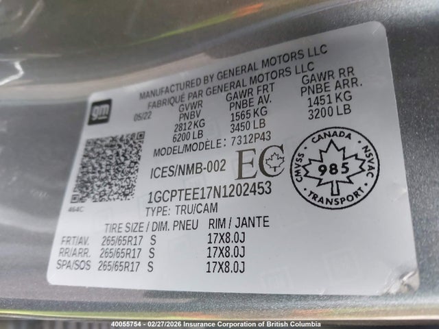 1GCPTEE17N1202453 Chevrolet Colorado Zr2