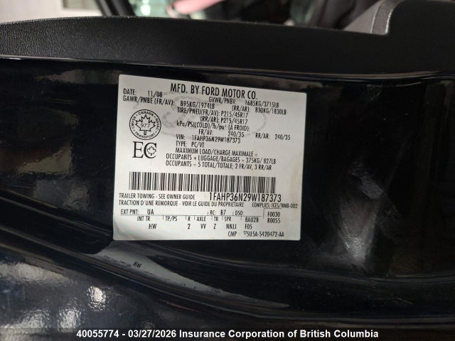 2009 Ford Focus მანქანა იყიდება აუქციონზე, vin: 1FAHP36N29W187373, აუქციონის ნომერი: 40055774