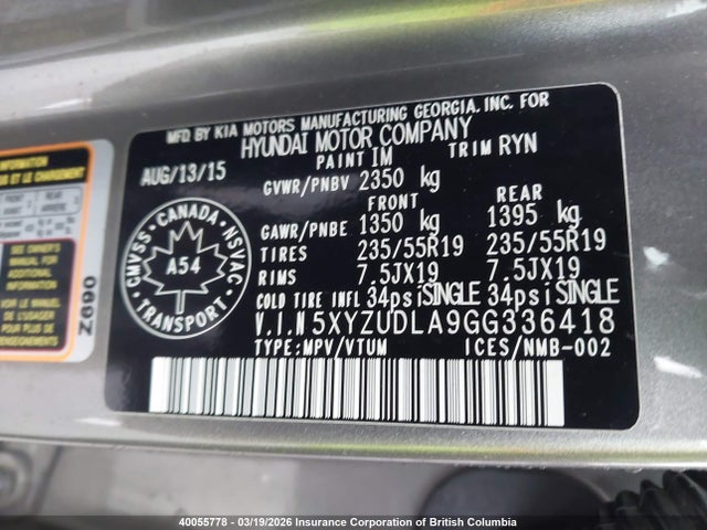 5XYZUDLA9GG336418 Hyundai SANTA FE SPORT