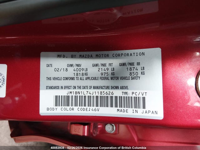 JM1BN1L74J1185626 Mazda 3 TOURING