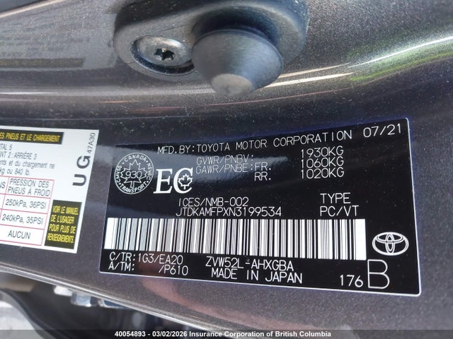 JTDKAMFPXN3199534 Toyota Prius Prime Le/xle/limited