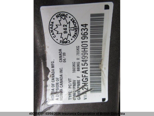 Aukcja sprzedaży 2009 Honda Civic, vin: 2HGFA15499H019634, numer aukcji: 40055837