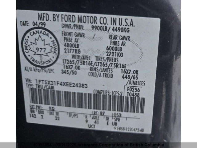 40055854 :رقم المزاد ، 1FTSX31F4XEE24383 vin ، 1999 Ford F350 مزاد بيع