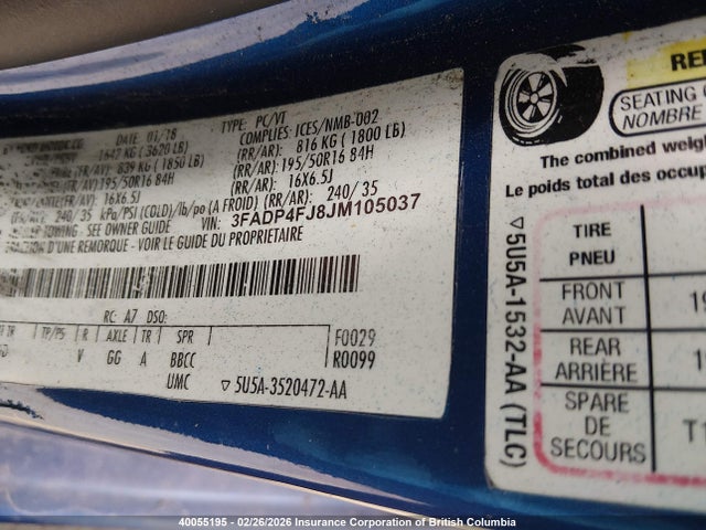 3FADP4FJ8JM105037 Ford Fiesta Titanium