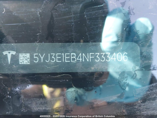 5YJ3E1EB4NF333406 Tesla Model 3 Long Range