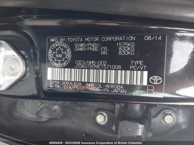 JTDKDTB39E1571008 Toyota PRIUS C