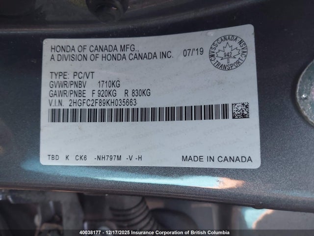 Honda Civic Sport 2019 2HGFC2F89KH035663 Image 25