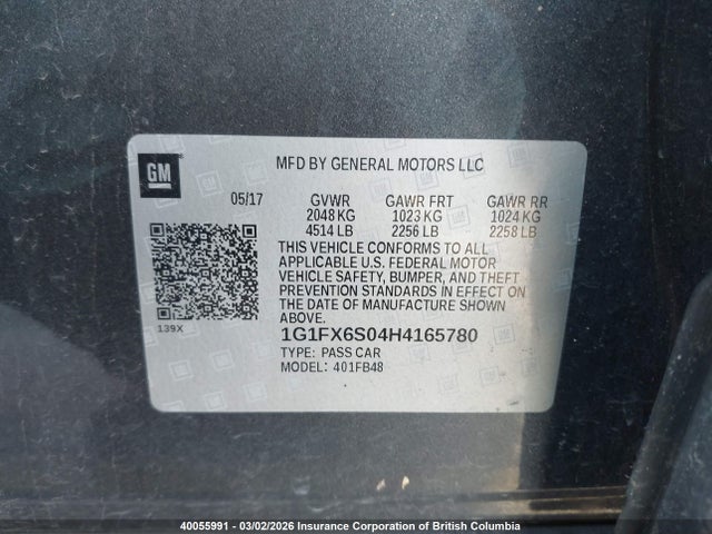 1G1FX6S04H4165780 Chevrolet Bolt Ev Premier