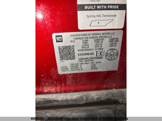 1GKKNRLS5PZ250680 GMC ACADIA SLE