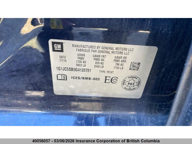 1G1JC5SB9G4126781 Chevrolet Sonic