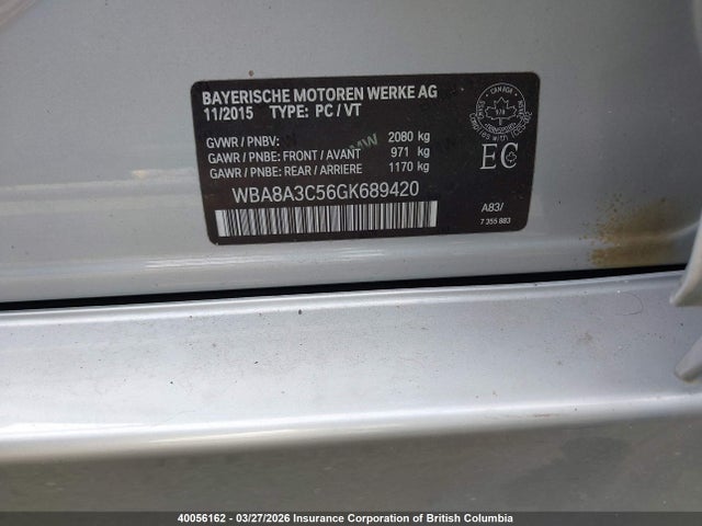 Aukcja sprzedaży 2016 Bmw 320i, vin: WBA8A3C56GK689420, numer aukcji: 40056162