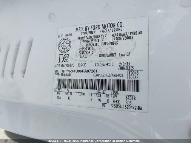 Aukcja sprzedaży 2006 Ford Ranger Super Cab, vin: 1FTYR44U96PA87281, numer aukcji: 40056179