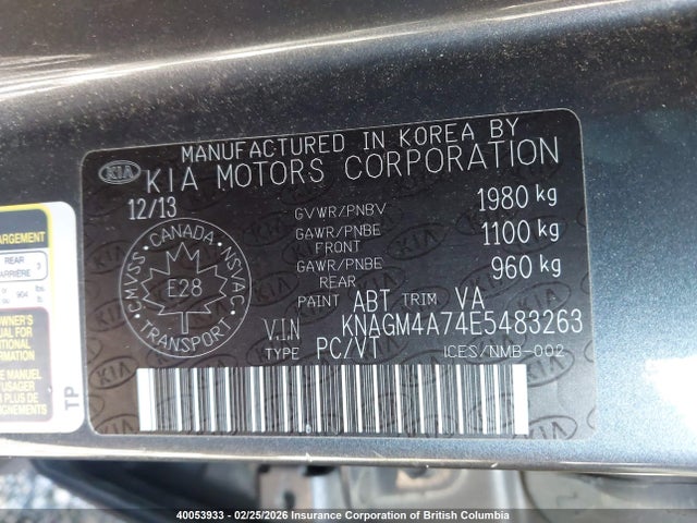 KIA Optima Lx 2014 KNAGM4A74E5483263 Image 9