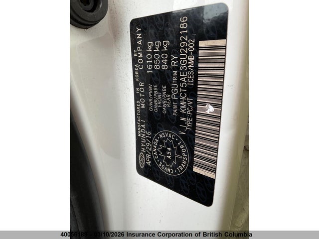 KMHCT5AE3GU292186 Hyundai ACCENT SE