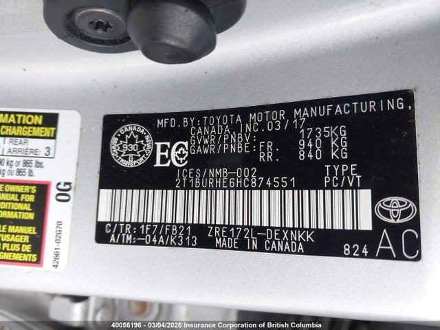 2T1BURHE6HC874551 Toyota Corolla L/le/xle/se/xse