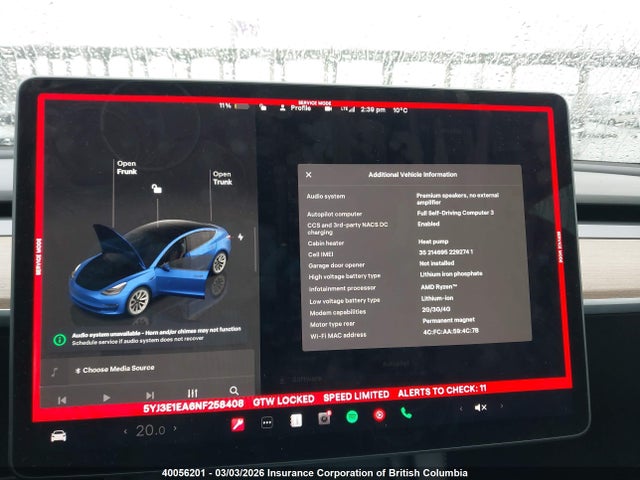 5YJ3E1EA6NF258408 Tesla MODEL 3