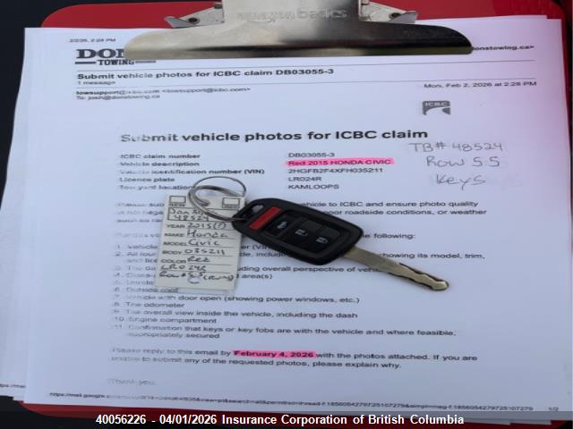Aukcja sprzedaży 2015 Honda Civic, vin: 2HGFB2F4XFH035211, numer aukcji: 40056226