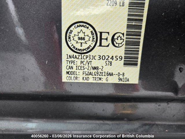 1N4AZ1CP3JC302459 Nissan Leaf