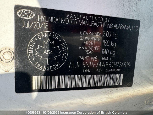 5NPE34AB6JH726518 Hyundai Sonata 2.0t Sport