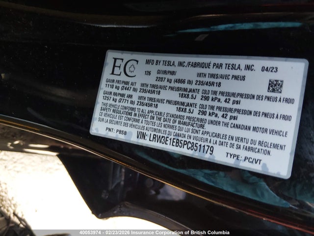 Tesla MODEL 3 2023 LRW3E1EB5PC851179 Image 9