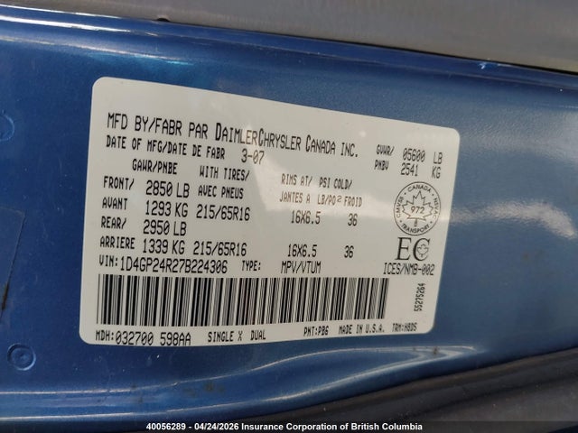 Продаж на аукціоні авто 2007 Dodge Grand Caravan Se, vin: 1D4GP24R27B224306, номер лоту: 40056289