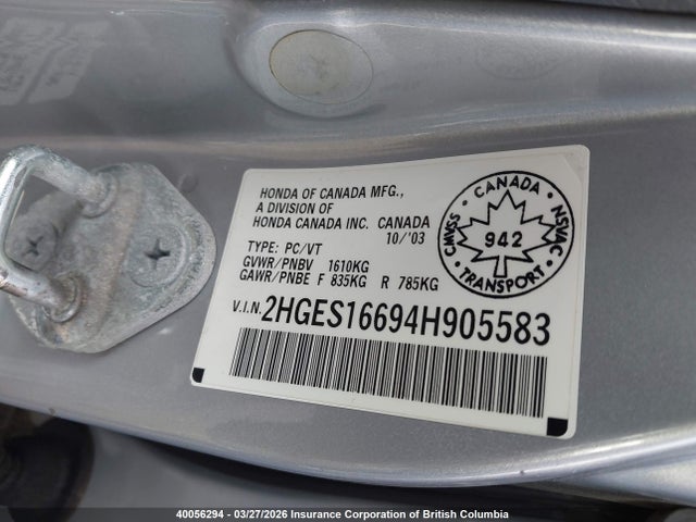 Продаж на аукціоні авто 2004 Honda Civic, vin: 2HGES16694H905583, номер лоту: 40056294