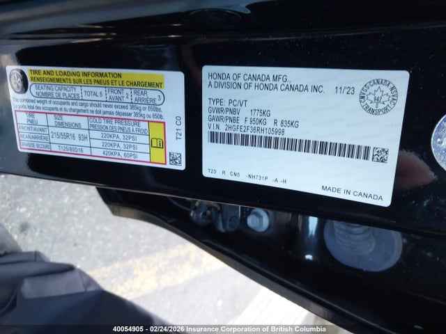 Aukcja sprzedaży 2024 Honda Civic Ex, vin: 2HGFE2F36RH105998, numer aukcji: 40054905