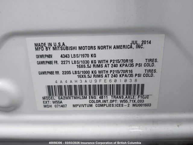 Mitsubishi RVR 2015 4A4AH3AU9FE601038 Image 9