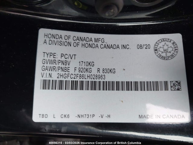 Honda Civic 2020 2HGFC2F86LH028963 Image 9