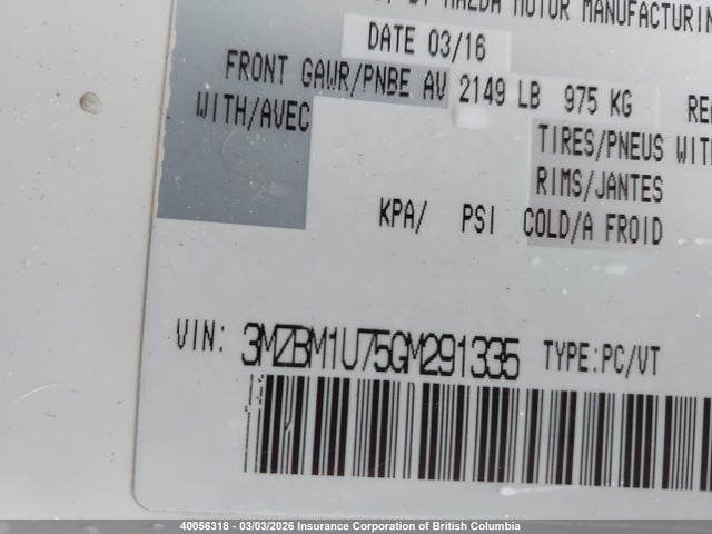 3MZBM1U75GM291335 Mazda 3 SPORT