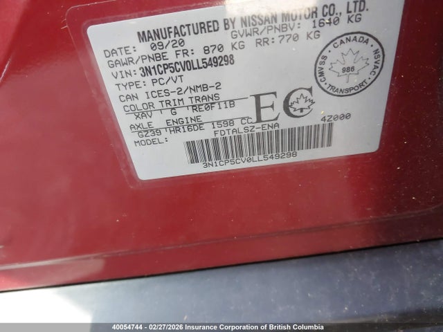 Nissan KICKS SV 2020 3N1CP5CV0LL549298 Image 9