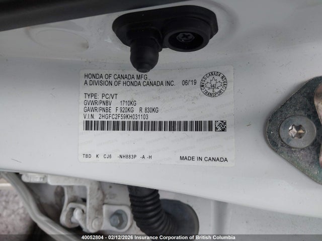 Honda Civic Lx 2019 2HGFC2F59KH031103 Image 19