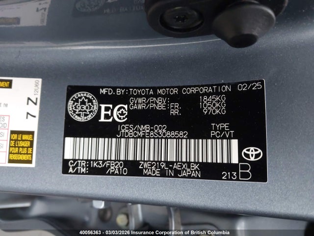 JTDBCMFE8S3088582 Toyota Corolla Le/se/xle