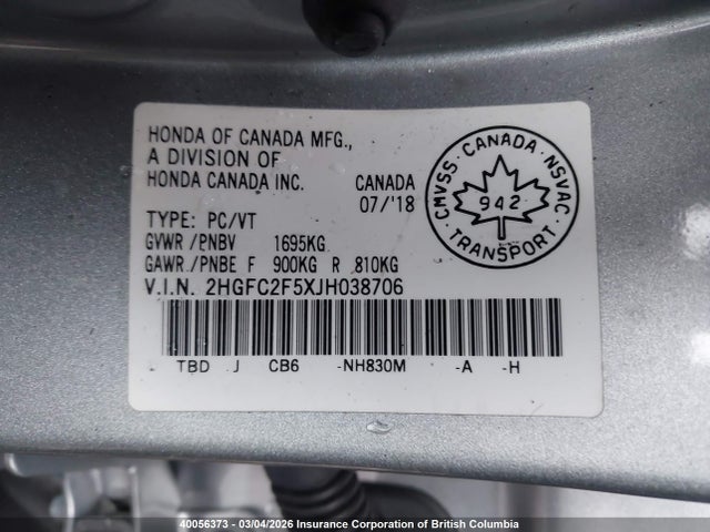2HGFC2F5XJH038706 Honda Civic