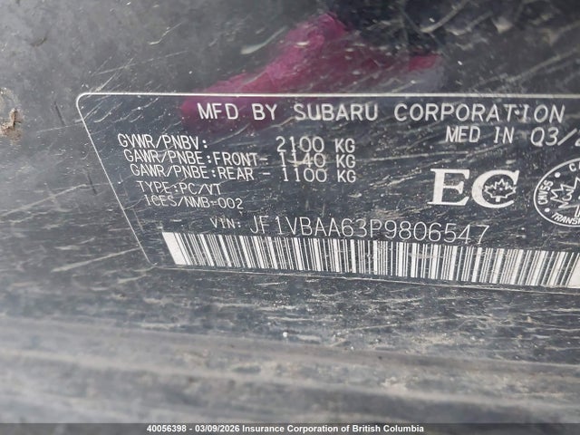 Subaru WRX 2023 JF1VBAA63P9806547 Image 9