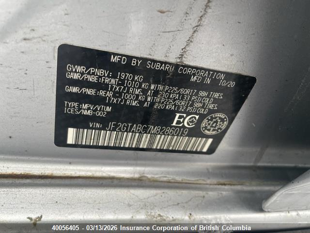 Продажа на аукционе авто 2021 Subaru Crosstrek, vin: JF2GTABC7M8286019, номер лота: 40056405