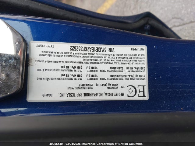 Tesla MODEL 3 2019 5YJ3E1EA2KF352622 Image 9