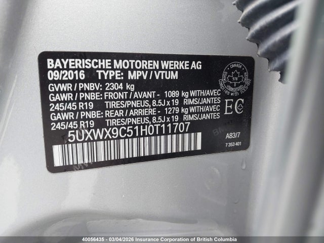 5UXWX9C51H0T11707 BMW X3