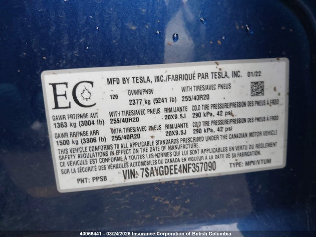 Продажа на аукционе авто 2022 Tesla Model Y Long Range, vin: 7SAYGDEE4NF357090, номер лота: 40056441