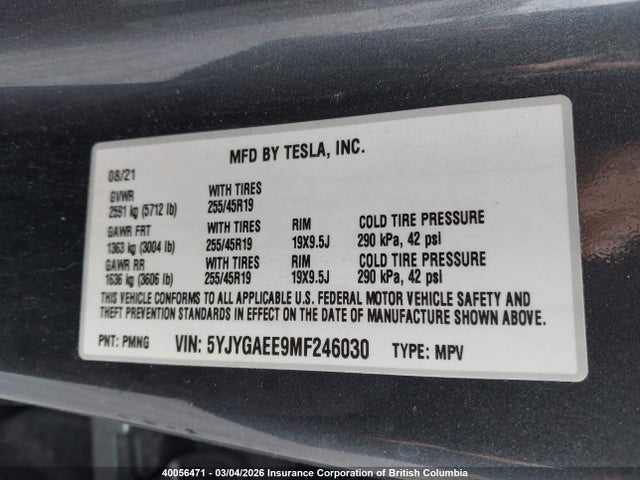 5YJYGAEE9MF246030 Tesla Model Y