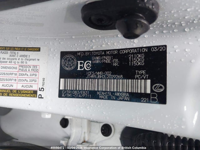 JTHR9JBH2L2029268 Lexus UX 250H