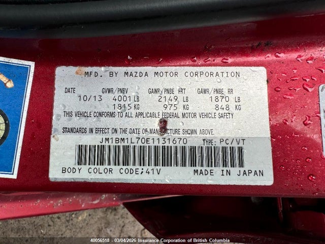 JM1BM1L70E1131670 Mazda Mazda3 Gs-sky