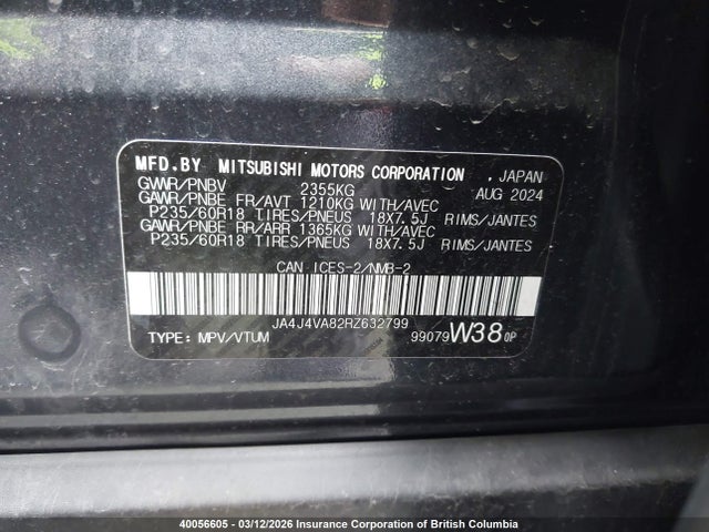 JA4J4VA82RZ632799 Mitsubishi Outlander Se/black Edition/ralliart