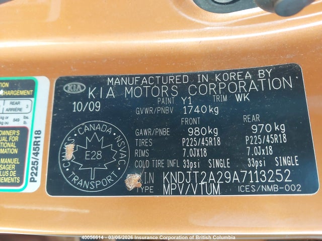 40056614 :رقم المزاد ، KNDJT2A29A7113252 vin ، 2010 Kia Soul مزاد بيع