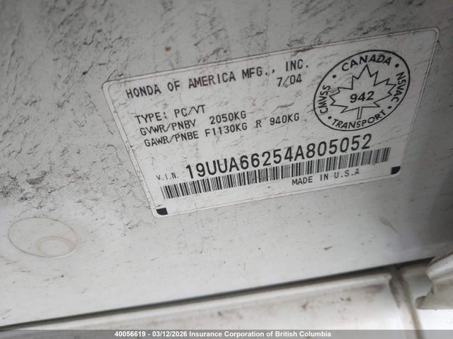 Продажа на аукционе авто 2004 Acura Tl, vin: 19UUA66254A805052, номер лота: 40056619