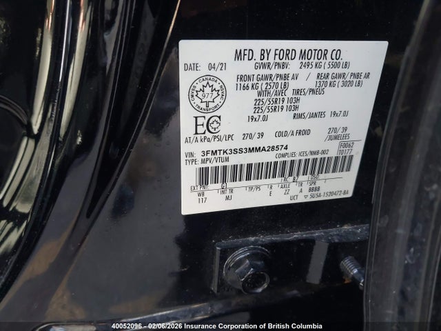 2021 Ford Mustang Mach-e Premium მანქანა იყიდება აუქციონზე, vin: 3FMTK3SS3MMA28574, აუქციონის ნომერი: 40052096